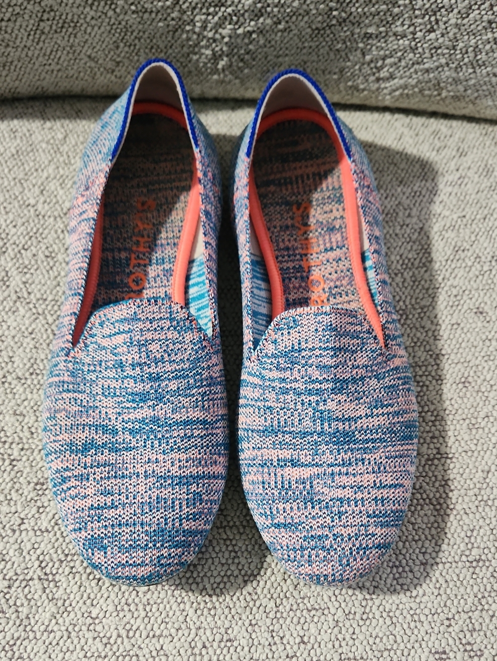 Rothy's The Flat Turquoise Melange Women’s 8.5 Knit Slip-On Flats in Blue-Pink